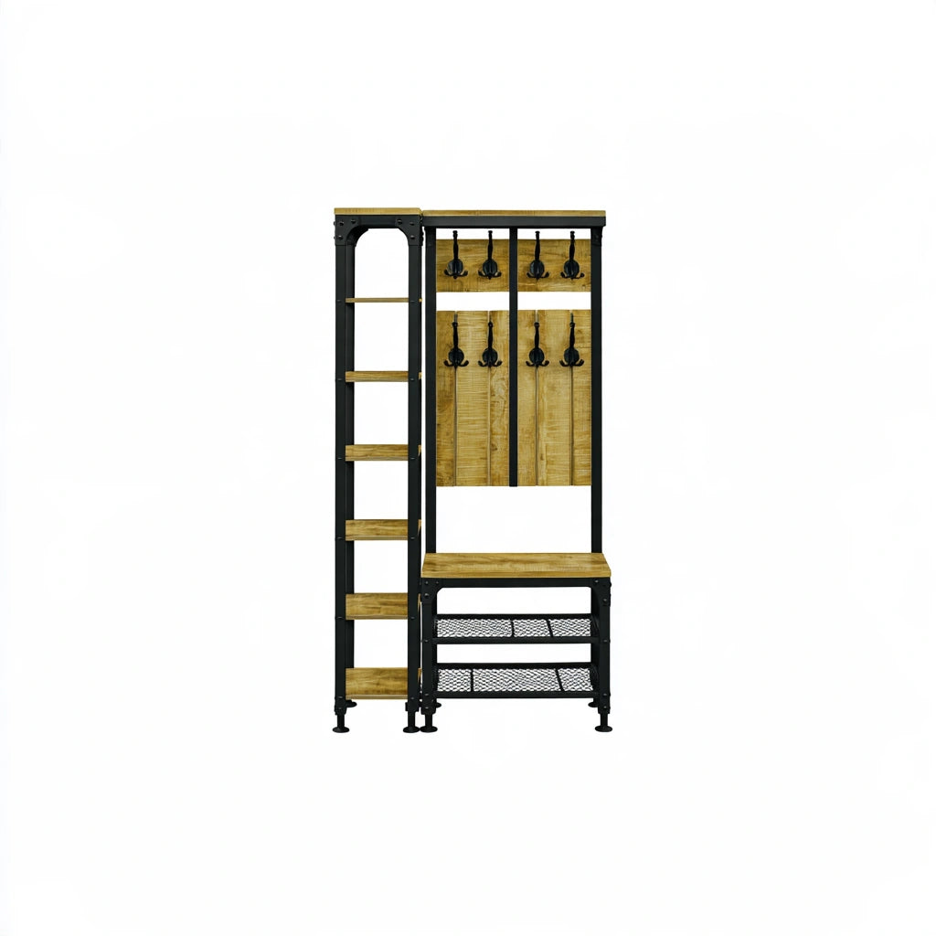 Kledingrek van hout, kleur bruin en zwart