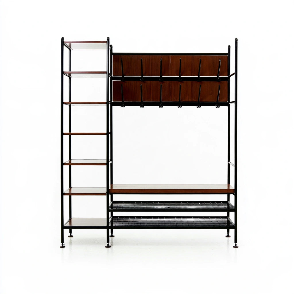 Kledingrek van hout, kleur bruin en zwart
