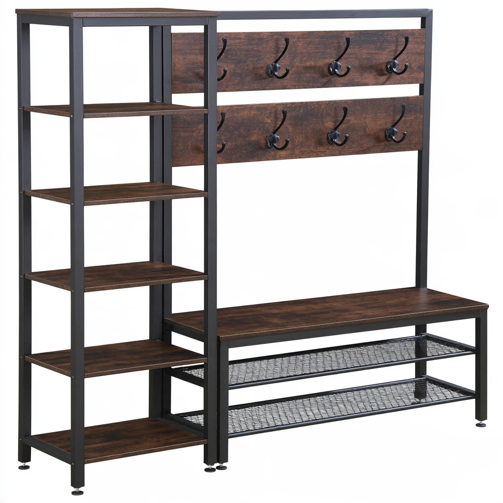 Kledingrek van hout, kleur bruin en zwart