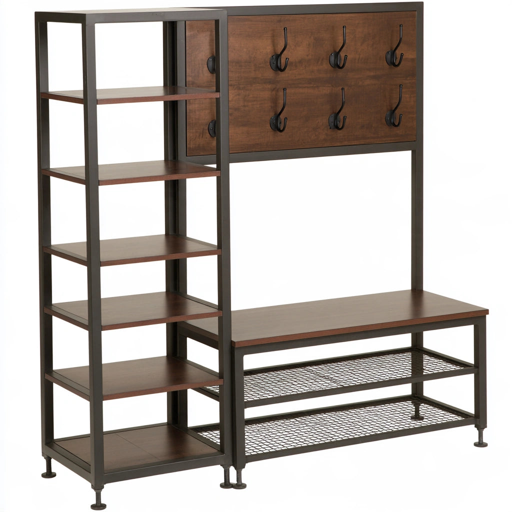Kledingrek van hout, kleur bruin en zwart