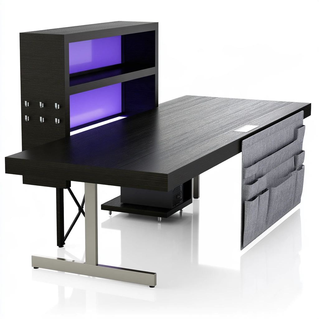 Hoekbureau met twee niveaus, kleur zwart