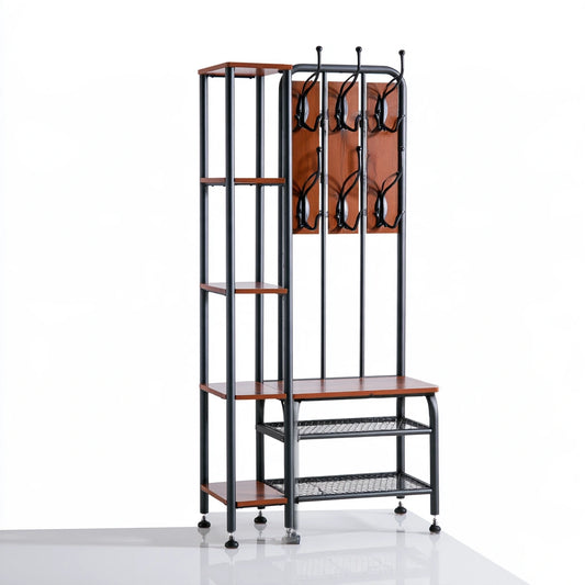 Kledingrek van hout, kleur bruin en zwart