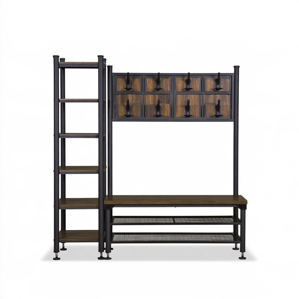 Kledingrek van hout, kleur bruin en zwart