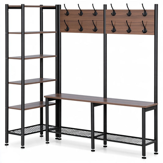 Kledingrek van hout, kleur bruin en zwart