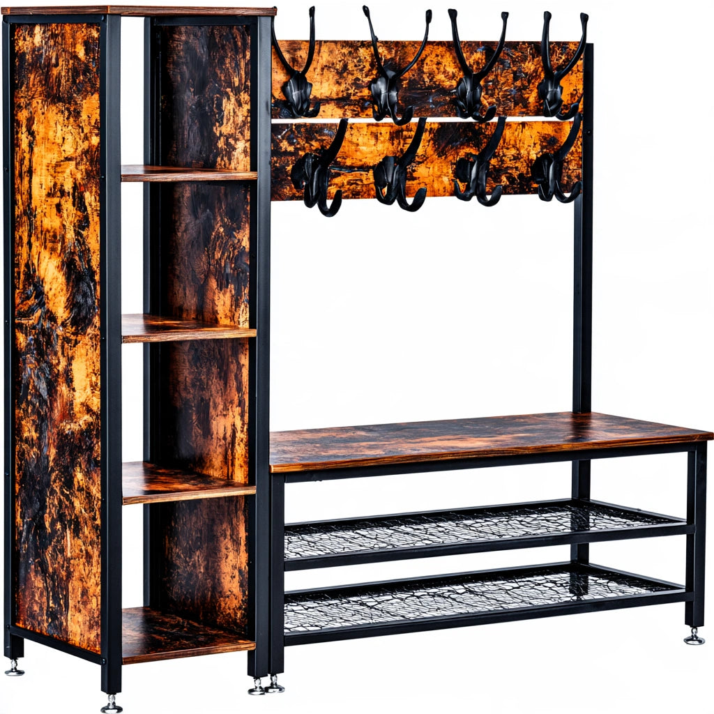 Kledingrek van hout, kleur bruin en zwart