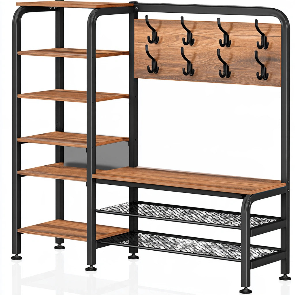 Kledingrek van hout, kleur bruin en zwart