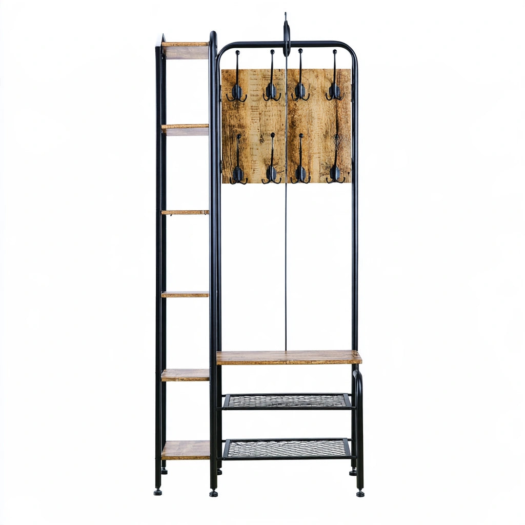 Kledingrek van hout, kleur bruin en zwart